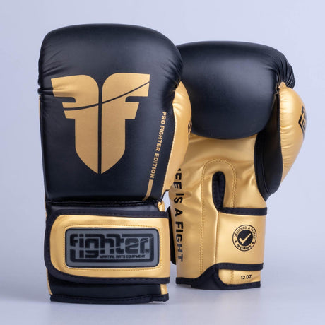 Gants de boxe Fighter Training PU - noir/or, FBG-TRP-001