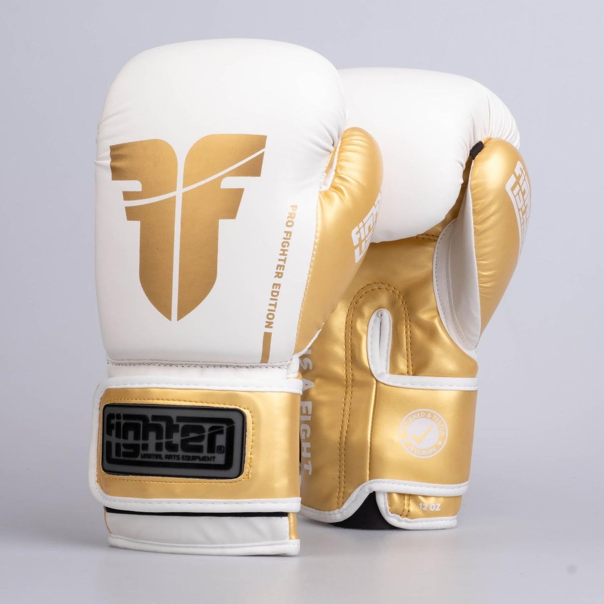 Gants de boxe Fighter Training PU - blanc/or, FBG-TRP-002