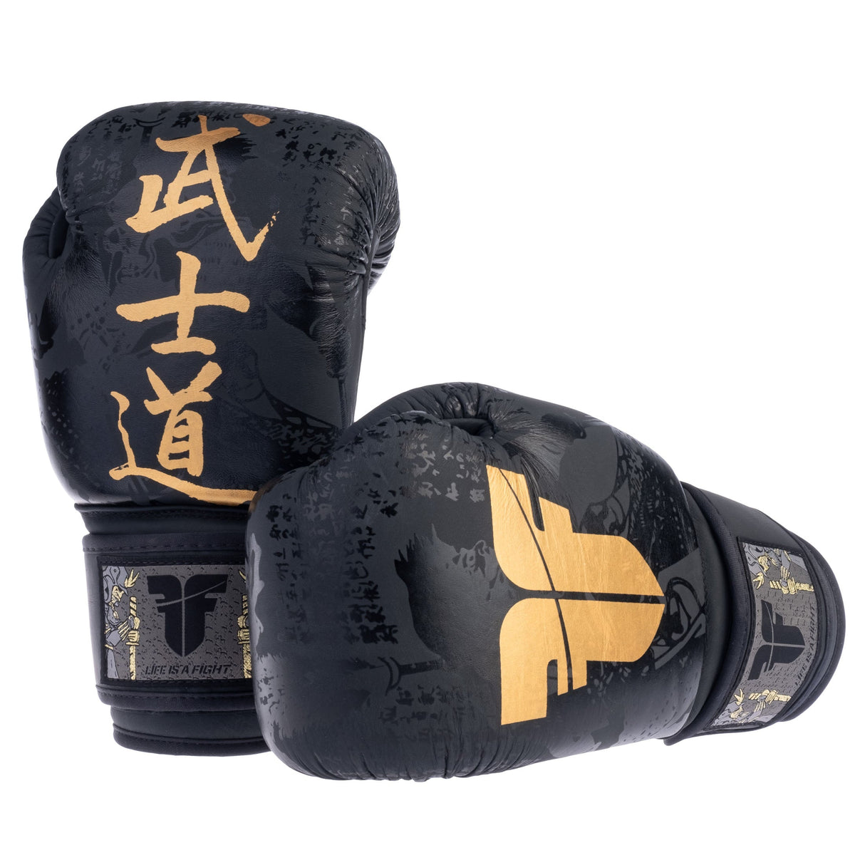 Fighter Samurai Boxing Gloves - black/gold, FBG-006-SBK