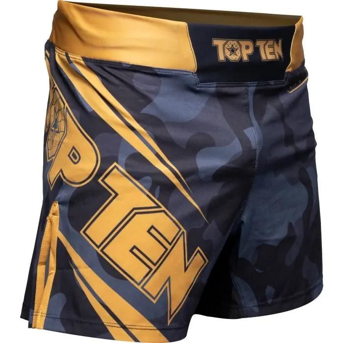 Top Ten Black Force Camo MMA Shorts – Black/Gold, 18154-99
