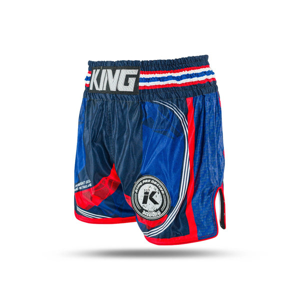 King Classic Muay Thai Shorts - blue/red,  KPB FLAG 2