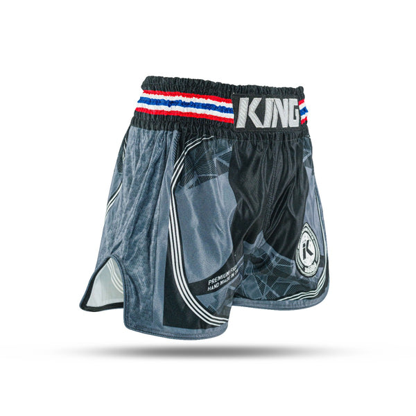 King Classic Muay Thai Shorts - black/gray,  KPB FLAG 1