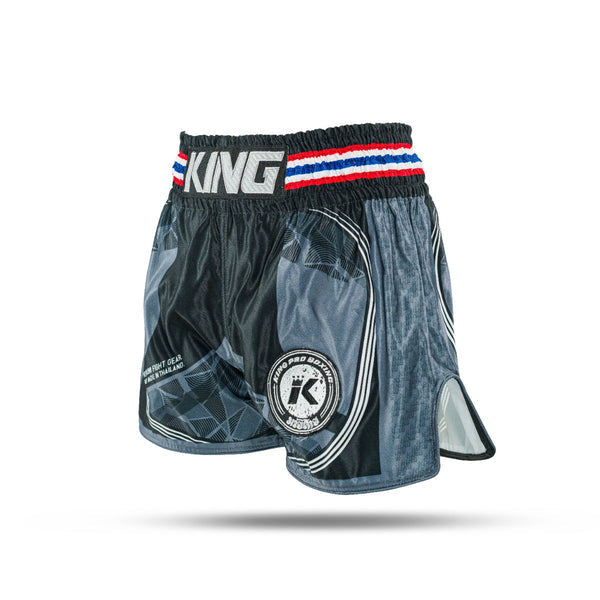 King Classic Muay Thai Shorts - black/gray,  KPB FLAG 1