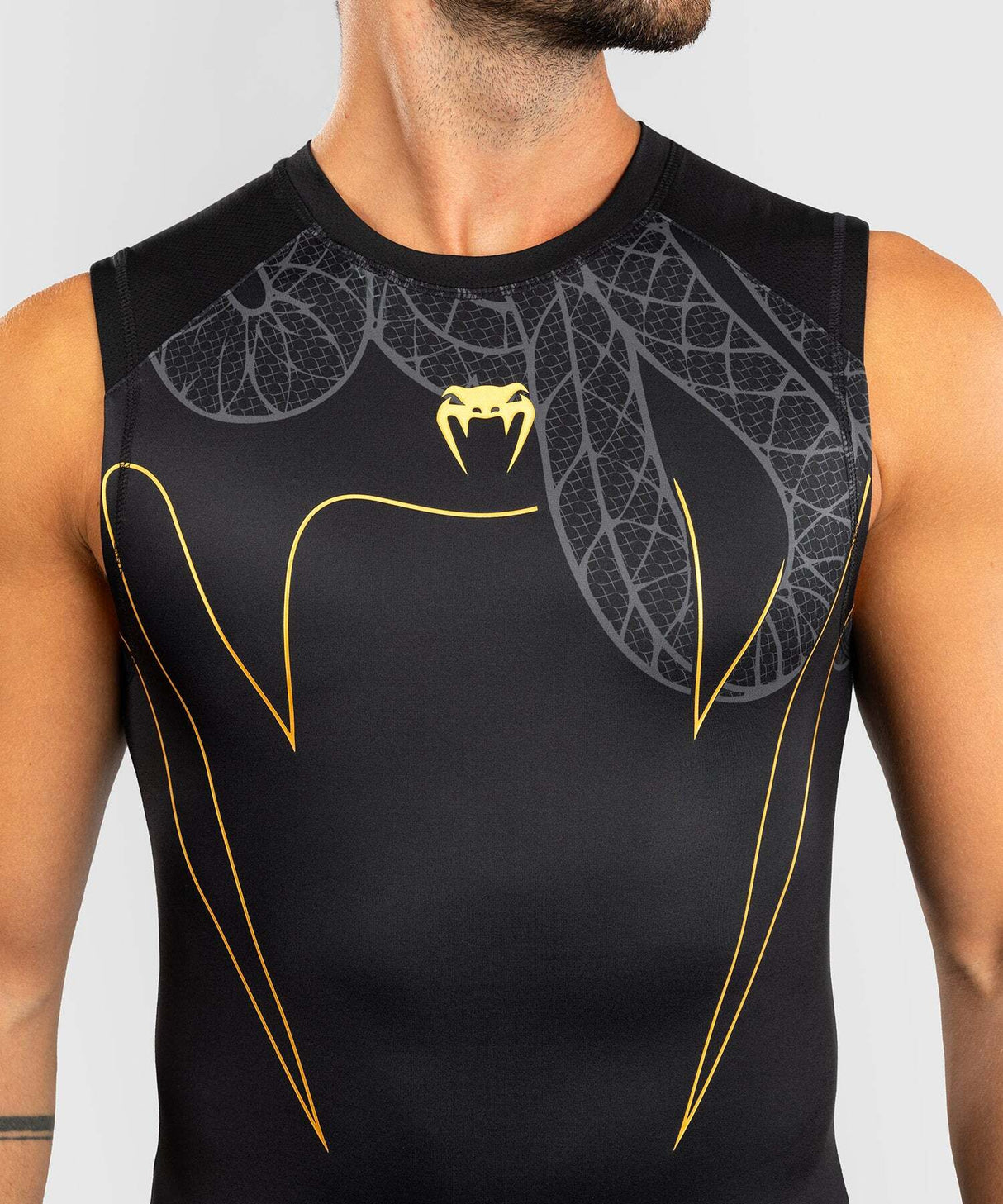 Venum Serpenti Men's Sleeveless Rashguard Tank Top – Black/Gold, VENUM-05748-109