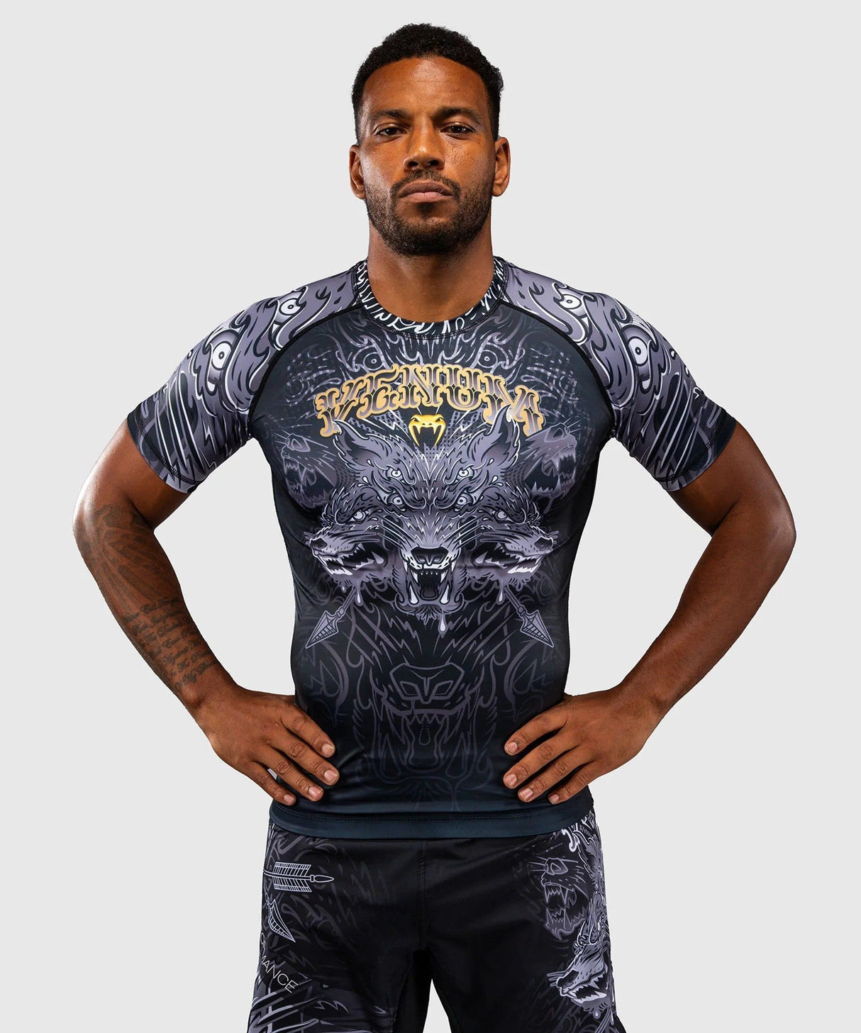 Venum Wolf Atak Short Sleeve Rashguard – Black/Grey, VENUM-06077-109