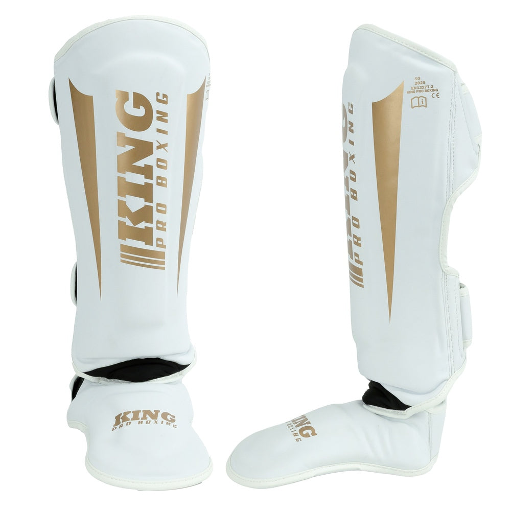 Espinilleras King Pro Boxing REVO 9 – Blanco/Dorado, KPB/SG REVO 9