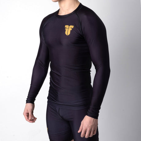 Long Sleeve Rash Guard Fighter - black/gold, RSG-PLN-LS-01