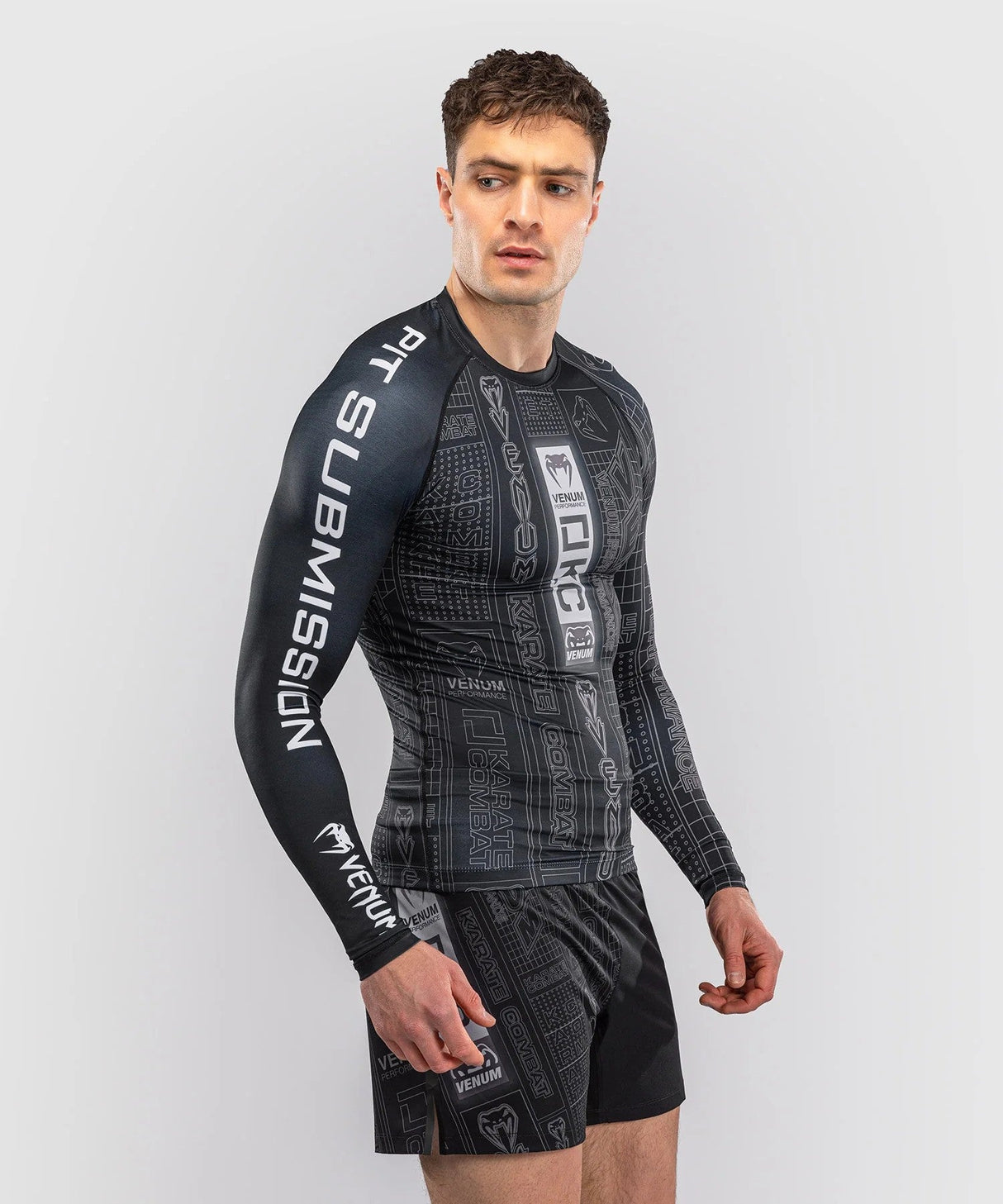 Venum Karate Combat Long Sleeve Rashguard - Black/Grey, VENUM-06227-109