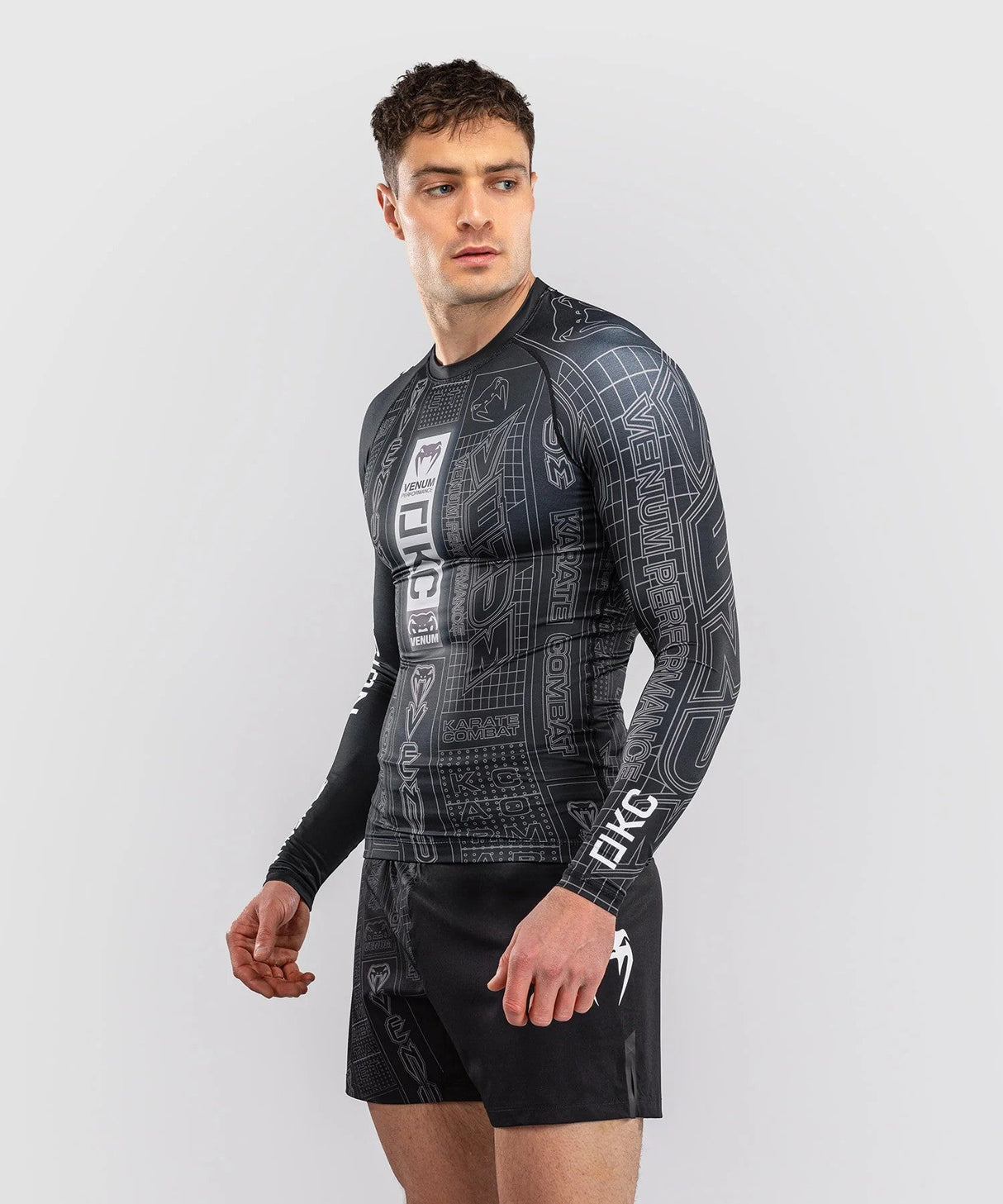 Venum Karate Combat Long Sleeve Rashguard - Black/Grey, VENUM-06227-109