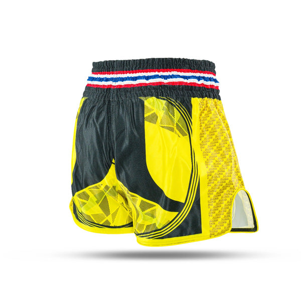 King Classic Muay Thai Shorts - yellow/black,  KPB FLAG 3
