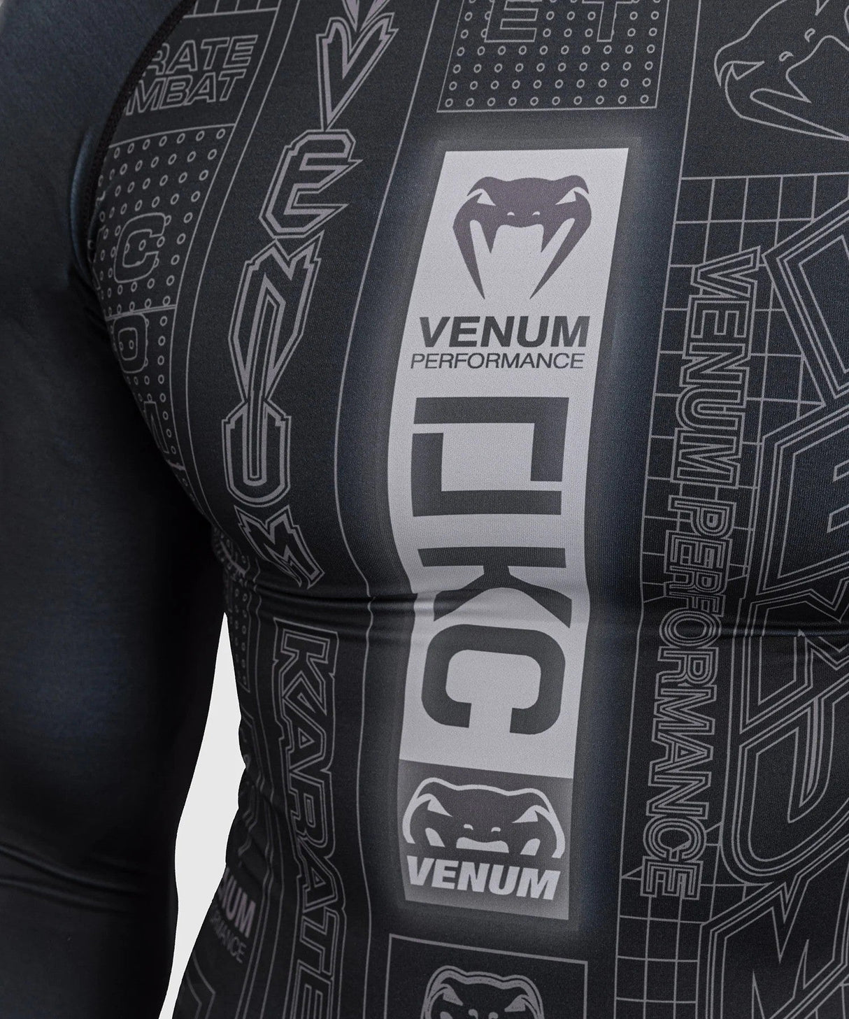 Venum Karate Combat Long Sleeve Rashguard - Black/Grey, VENUM-06227-109