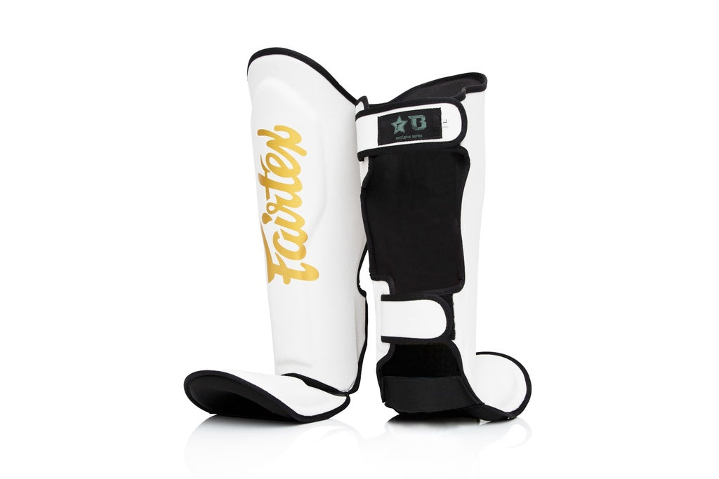 Booster Fairtex Shin Guards – White/Gold, FXB-SG-W-G