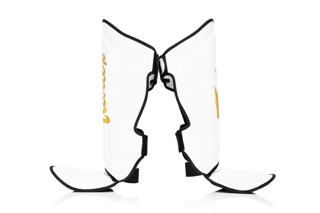 Booster Fairtex Shin Guards – White/Gold, FXB-SG-W-G