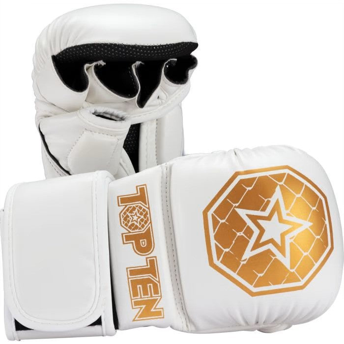 Top-Ten-Contender-MMA-Handschuhe – Weiß/Gold – 23342-1 – Fighters Europe