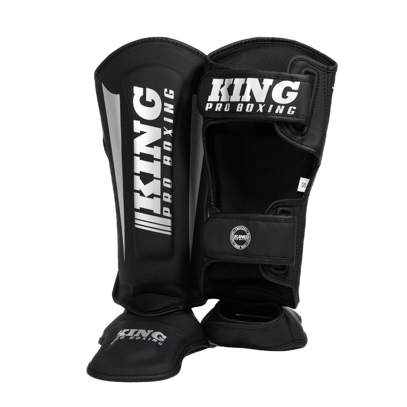 King Pro Boxing Shin Guards Revo 7 - black/silver, KPB/SG REVO 7