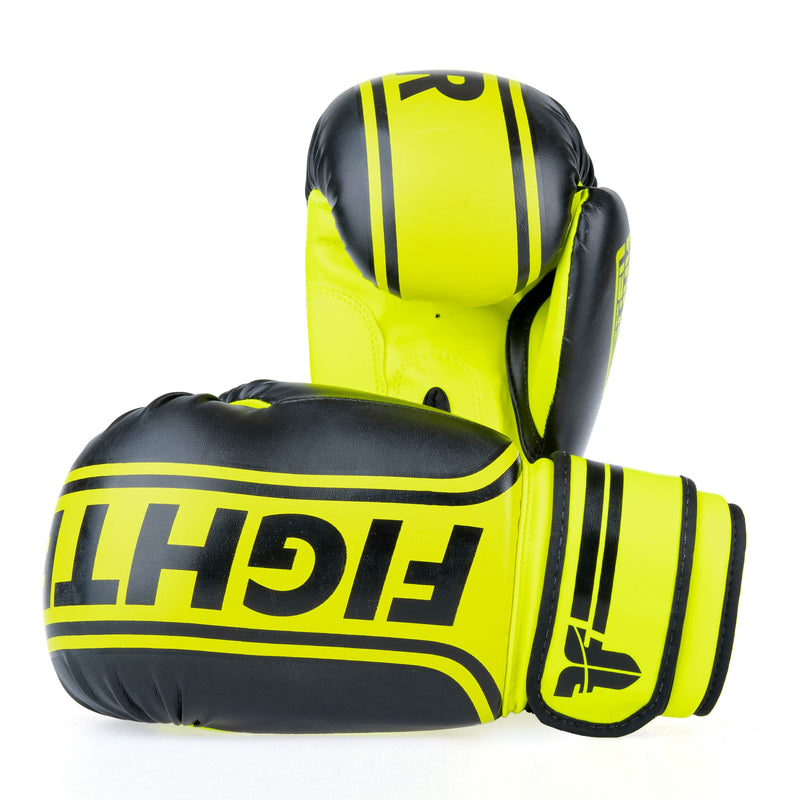 Fighter Boxing Gloves Basic Stripe - neon yellow/black