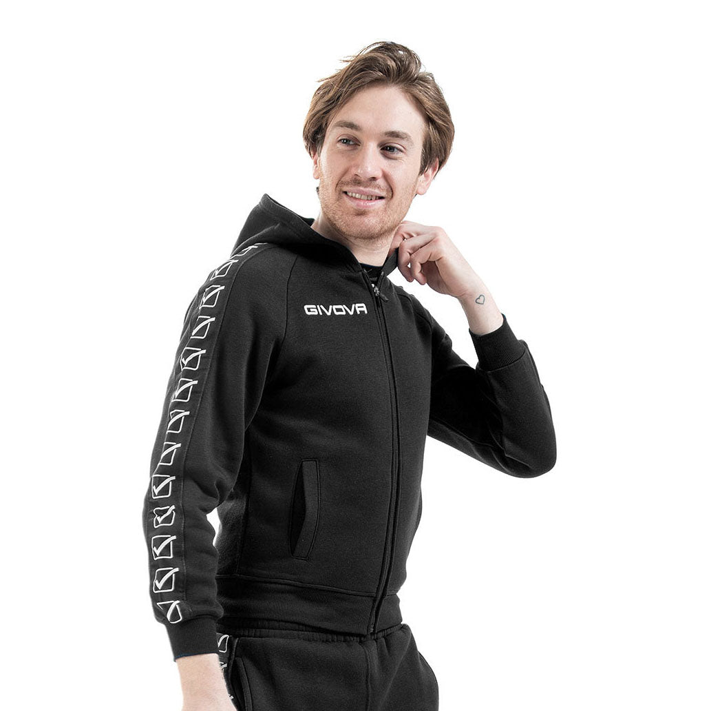 Sudadera con capucha de línea de banda de Givova - Black, Ba10blk