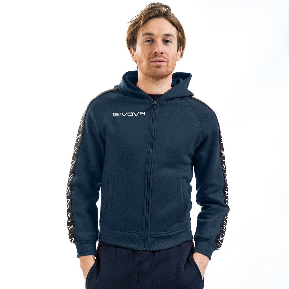 Sudadera con capucha de línea de banda de Givova - Azul, Ba10blu