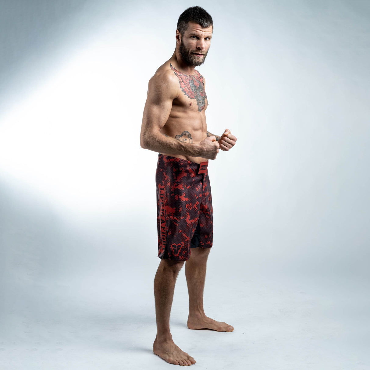 Pantalones cortos MMA de luchador - Honeycomb - Rojo, FSHM -16