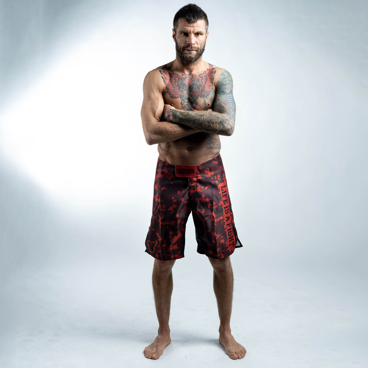 Pantalones cortos MMA de luchador - Honeycomb - Rojo, FSHM -16
