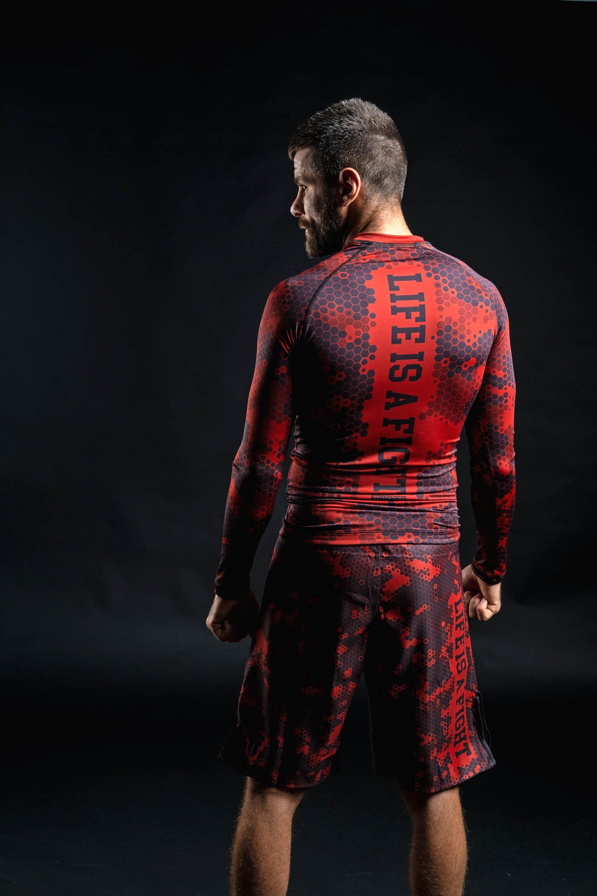 Pantalones cortos MMA de luchador - Honeycomb - Rojo, FSHM -16