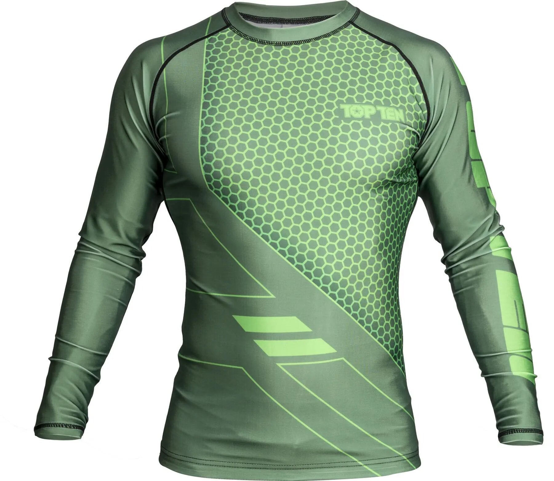 Army Green Rash Guard Top Ten Rashguard with Long Sleeves